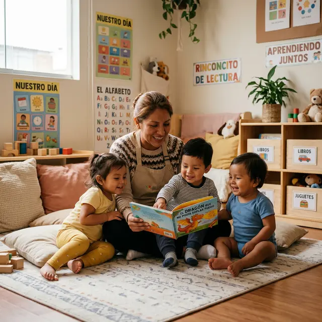 Niños pequeños jugando felices en la guardería Brisa de Hogar