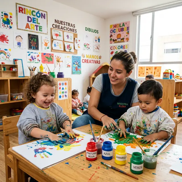 Niños de 2 años en actividad de aprendizaje temprano en Brisa de Hogar